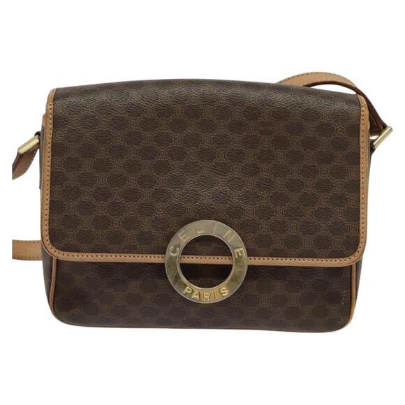 CELINE Macadam Canvas Circle Shoulder Bag Pvc Leather Brown Gold - Picture 2 of 12